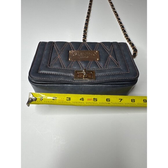 Valentino Milano Quilted Black Leather Chain Shoulder Bag With Gold Accents - Picture 10 of 11
